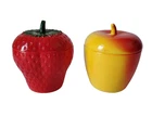 Vintage Pair Hazel Atlas Apple & Strawberry Jelly Jar Jam Mid Century MCM READ