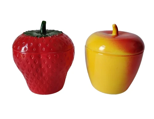 Vintage Pair Hazel Atlas Apple & Strawberry Jelly Jar Jam Mid Century MCM READ