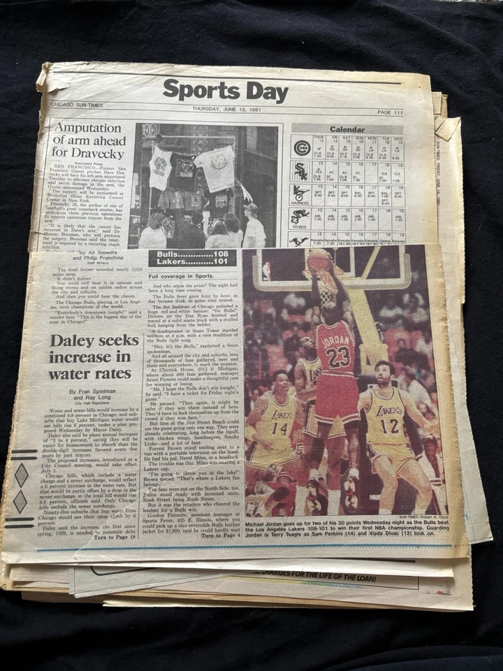 Chicago Bulls Michael Jordan 1990s Vintage NBA Championship Newspaper Print Lot - Image 2 of 4