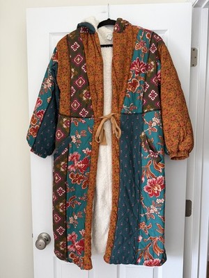 Sundance XS/S Linnea Robe Jacket Patchwork Sherpa Lined Boho Multicolor Floral 
