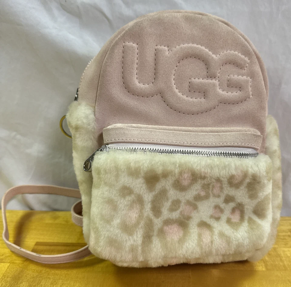 UGG Dannie II Leather &Sheepskin Trim Backpack In Rare Pink & Leopard Print GC - Image 3 of 4