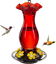 Enjoy Bird Watching with 18 Oz Hummingbird Feeder Hanging Bee Proof Ant Moat Red