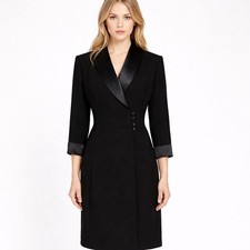 Tahari Arthur S. Levine Dress Sz 2 Satin Lapels Black Glam Executive Chic Career