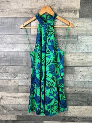 Accessorize Fan Neckholder Minikleid Gr. Medium grün blau geblümt Baumwolle