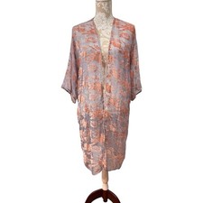 Woven Heart Kimono Cardigan Rose Velvet Burnout Boho Festival Lavender Pink