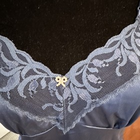 VTG Ashley Taylor Half Slip Lingerie NAVY HOT Nylon Tricot cami set sz M slit