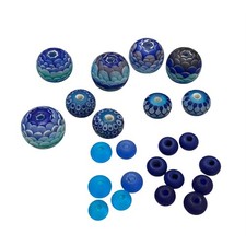 Handmade Lampwork Blue Petal Abstract Design Matte Glass Matching Bead Set