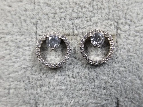 GRANDMA GRABE'S BEAUTIFUL VINTAGE 925 STERLING SILVER CZ RING STUD EARRINGS