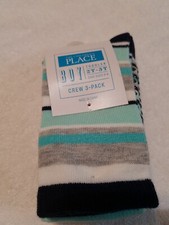 The Childrens Place Toddler Boys Socks Shoe Size 8 to 9 Aqua Print Crew 3 Pack
