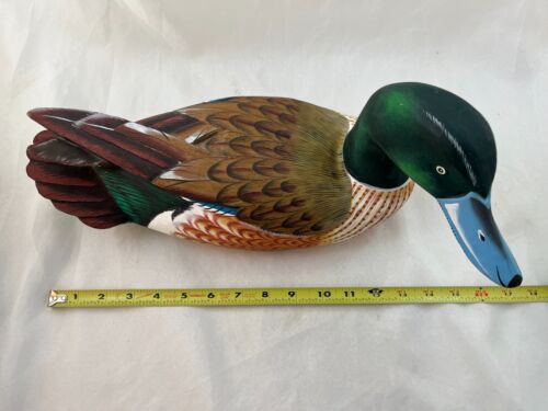 Vintage Carved Wood Painted Duck Blue-Bill Bluebill Figurine Decoy or Decor 16" - Picture 12 of 14