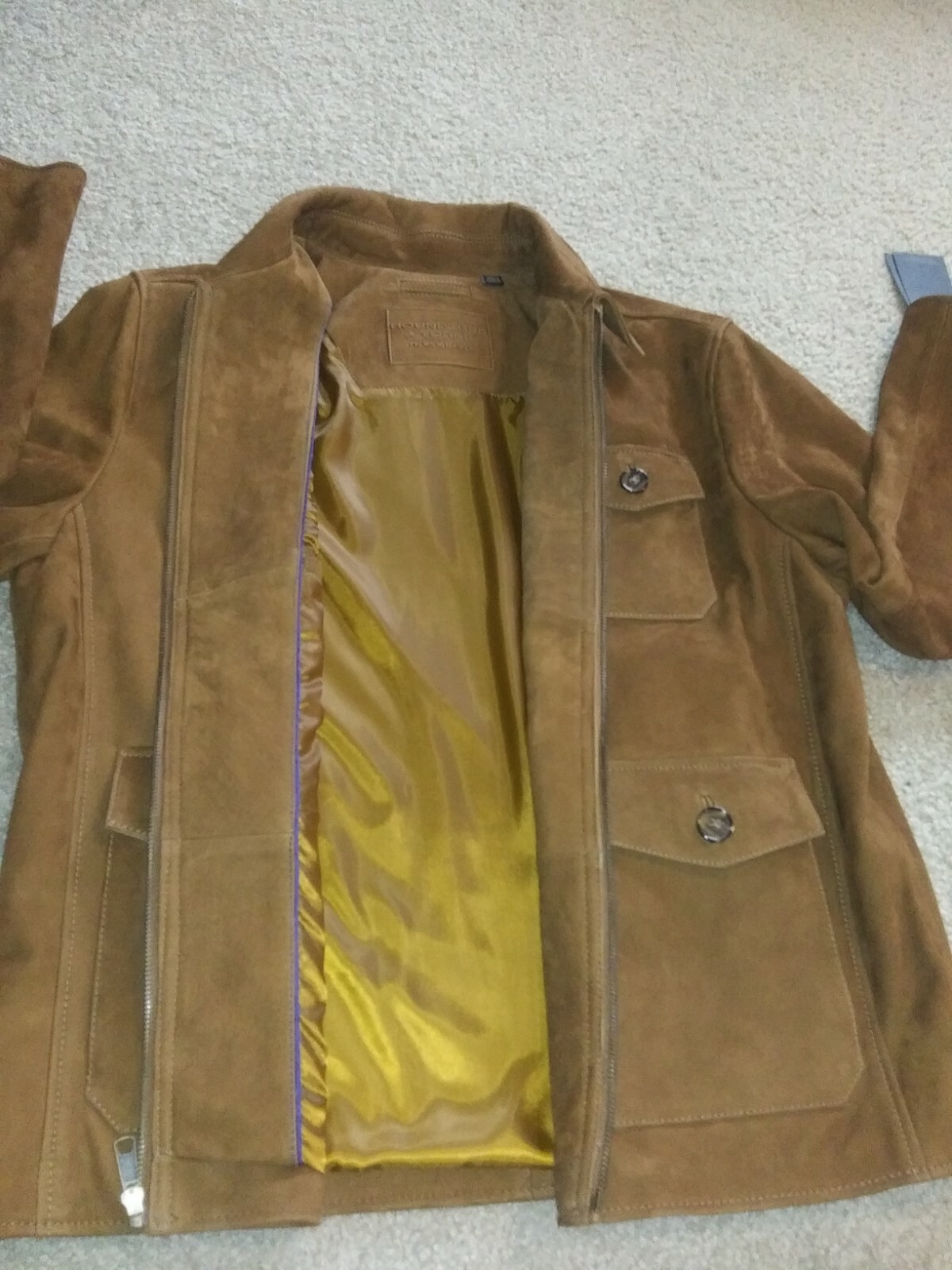 Roundtree & Yorke cognac.suede NUBUCK  Leather BOMBER Jacket. FullZIP SZ. Medium image 4