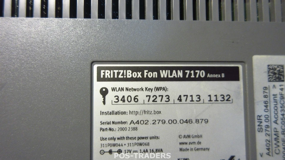 AVM FRITZBox Fon WLAN 7170 125 Mbps 4-Port 100 Mbps Verkabelt Router INCL PSU - Bild 3 von 3