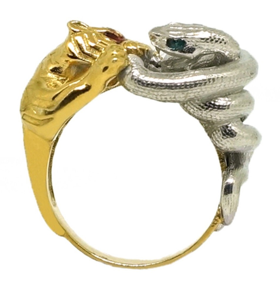 Unique Tiger Snake two tone Animal 925 Silver Men's Biker Rider Ring | eBay