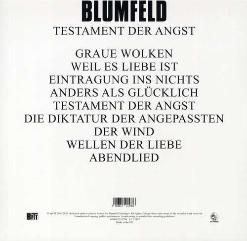 BLUMFELD - TESTAMENT DER ANGST (NEW VINYL EDITION) VINYL LP NEW - Picture 2 of 2