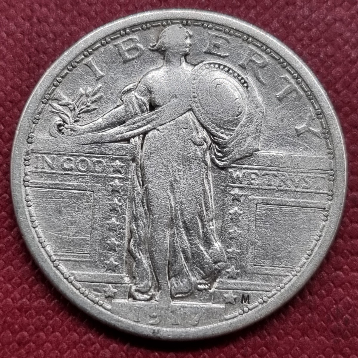 1917 Standing Liberty Quarter 25c Type 1 Better Grade VF+ Details
