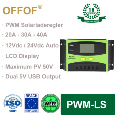 PWM Solar PV Wechselrichter Solarladeregler 20A 30A 40A 50A 60A 12V/24V/48V Auto