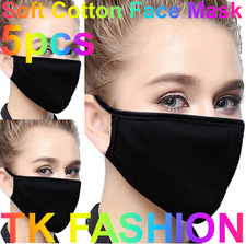 5pcs Soft Cotton Face Black Mask Double Layer Reusable and Washable Unisex