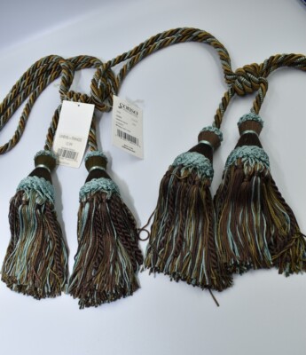 Conso Dbl Tassel Tieback Savannah Set (2) Large Teal Chocolate Bronze Moss NWT