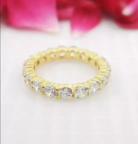1.50 Ct Lab Created Diamond Round Eternity Wedding Band 14K Yellow Gold Plated - 第 1/11 張圖片