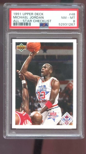 1991-92 Upper Deck #48 Michael Jordan All-Star Checklist PSA 8 Graded Card NBA
