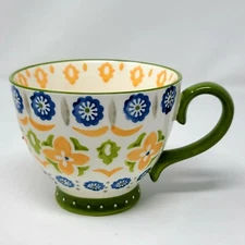 DeeCoo Large Ceramic Hand Painted Coffee Mug Large 15 oz. Lime Green Orange Blue