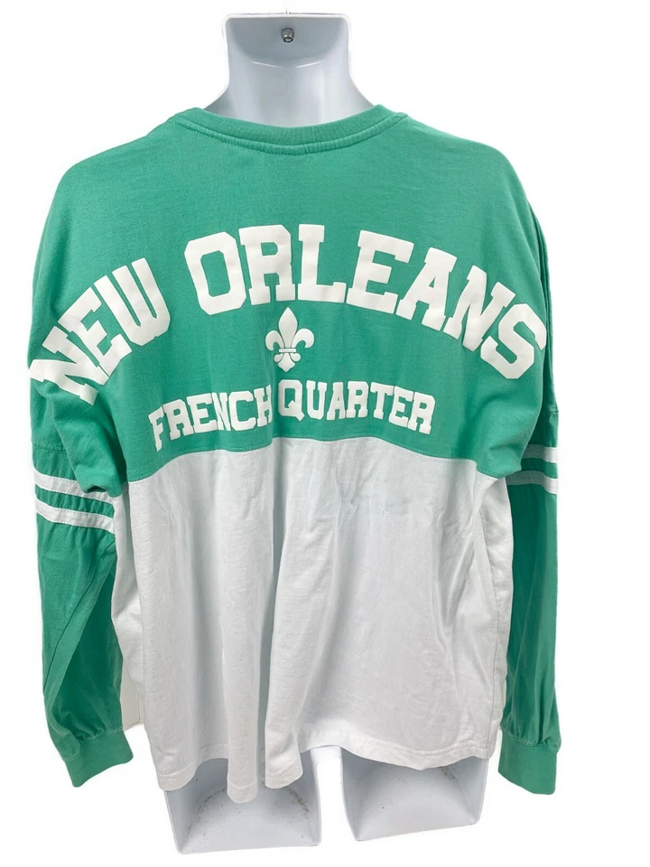 XL Nueva Orleans Cuarto Francés Verde y Blanco Manga Larga Pullover Camiseta Jersey Foto 3 de 4