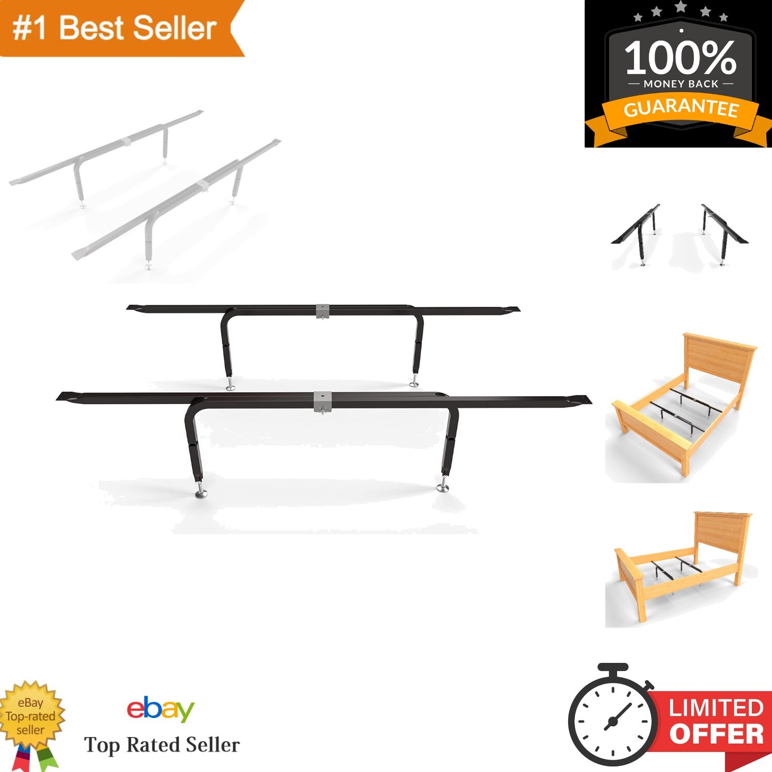 Adjustable Bed Slats Center Support System Tubular Steel with 4 Legs