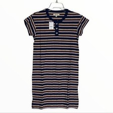 Madewell Dress Women XXS Striped Henley Tee Dress Hemp Blend Preppy Casual