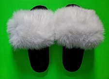 Womens Fashion Fur Slides Flip Flops Slippers Cotton White Fluffy Sandals sz 10