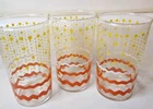 VTG Glasses Lot 3  Orange Yellow White Polka Dot Tumbler Barware Glasses 5.25"