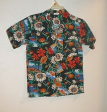 Nui Nalu Hawaiian Shirt Postcard Tropical Flower Size 6 Boys Vintage