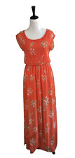 Lush Orange Floral Maxi Dress XS Boho Cottagecore Summer Flowy Casual Cute