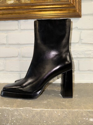 Jeffrey Campbell Women's Leather Black Geist Square Toe Boot Size