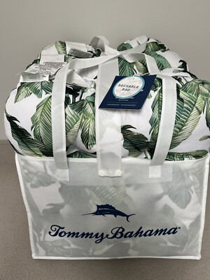 Tommy Bahama Seat Cushions W/Bag In/Outdoor 19X19x3 Wh/Green Palm leaves  NWT