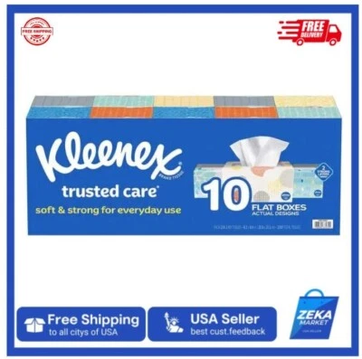 Kleenex Trusted Care Everyday Facial Tissues, Family Box - 10 Boxes - 230 Per...