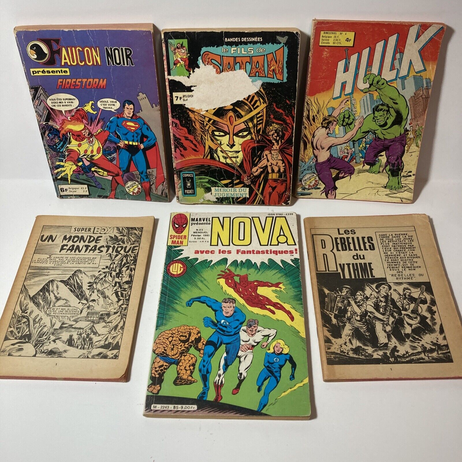 LOT of 6 VINTAGE 70S 80s FRENCH (FRANÇAIS) COMICS Spiderman, Hulk + More