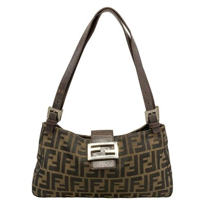FENDI Zucca 26583 Black Beige Dark Brown Jacquard Leather Shoulder