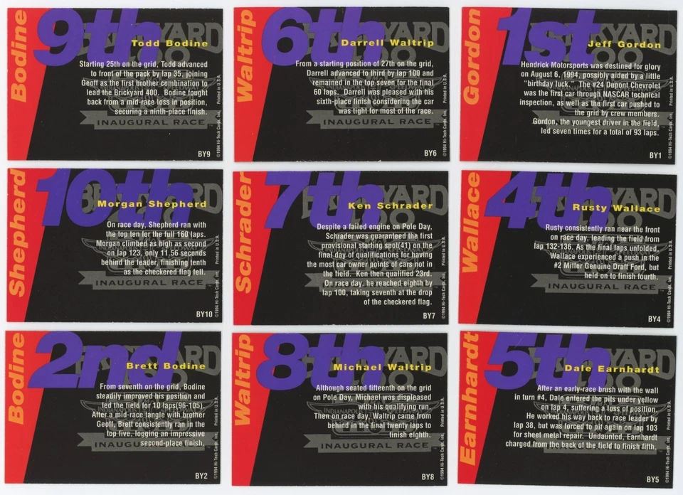 1995 Hi-Tech Brickyard 400 complete set of 10 - Earnhardt Gordon Wallace ++ - Image 2 of 4