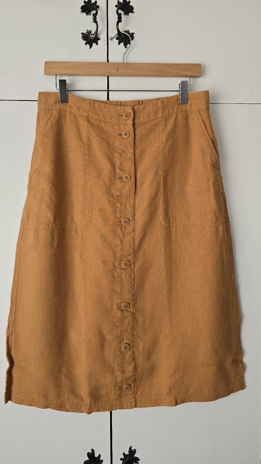 Seasalt Cornwall Midi Skirt With Pockets 100% Linen Size 12 Casual Daily Summer