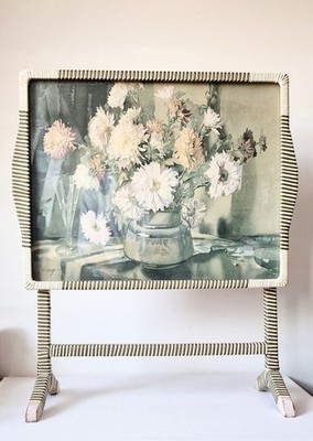 Vintage Mid Century Flip Top Beistelltisch Feuerschirm mit Druck 