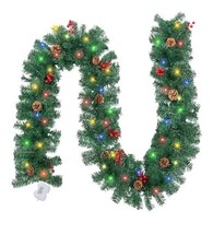 9Ft Prelit Lighted Christmas Garland with Red Berries and Pine Cones, Battery Op