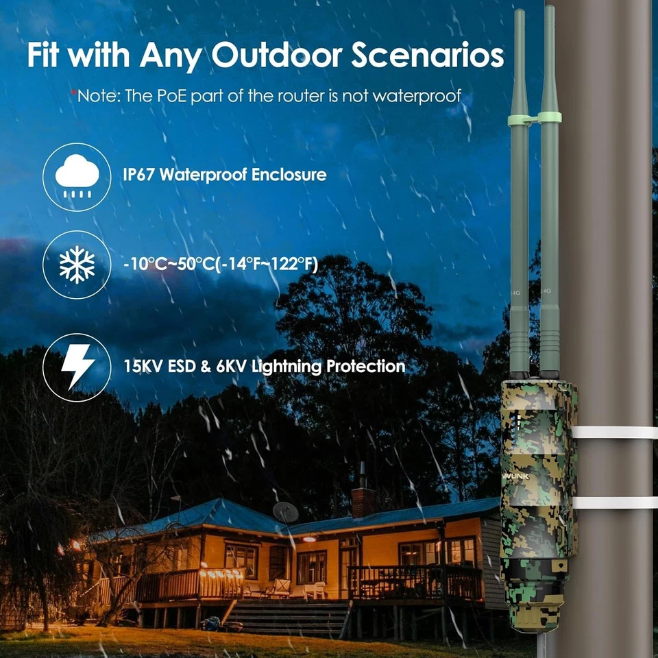 WAVLINK N300 Outdoor Wireless Access Point Greenwood, Weatherproof 300Mbps 2.4G - Image 3 of 4