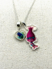 Dreamworks Trolls Poppy And Branch Heart Silver Plated Charms Pendant Necklace