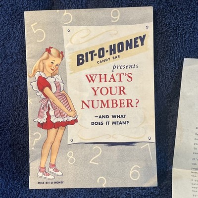 1945 Bit O Honey Candy  Whats Your Number ?  Booklet  & Letter  From Miss Bit ..