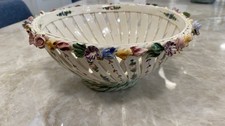 Antique Capodimonte Italian Stamped Floral Ceramic Basket,Fruit,Roses, Read