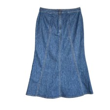 vintage Talbots Blue Denim Stretch A-Line Midi Skirt Wash Back Zip Wms Med 10