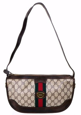 Vintage GUCCI Web GG Monogram Canvas Leather Shoulder Bag Italy Excellent!