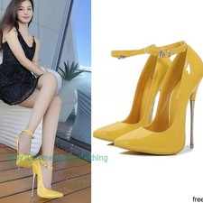 Women Pointed Toe Ankle Strap Pumps 16cm High Heels Nightclub Shoes Plus Size