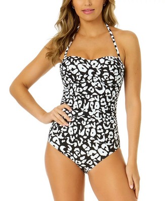 Anne Cole Twist Front Bandeau One Piece Swimsuit Wild Cat Women's 10