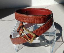 VTG Reptile Leather Belt Womens Size 38 Cognac Red Brass Buckle Quiet Luxury